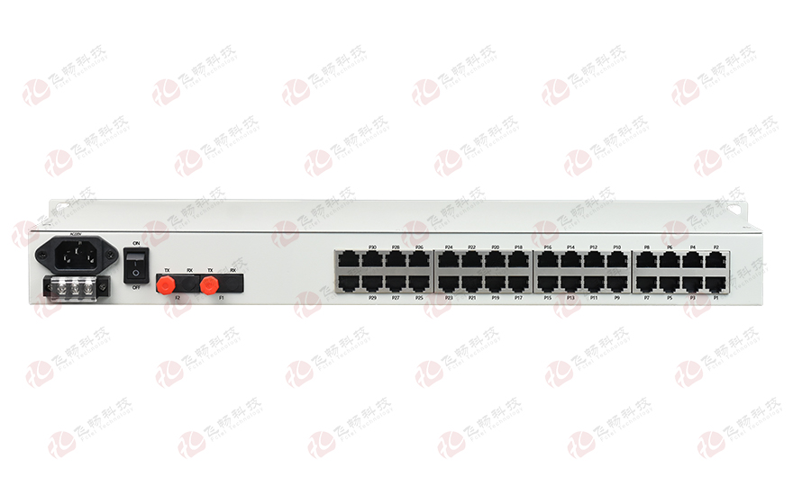飛暢科技-32路電話+8E1+8FE物理隔離（1+1光備份，19英寸）電話光端機(jī)