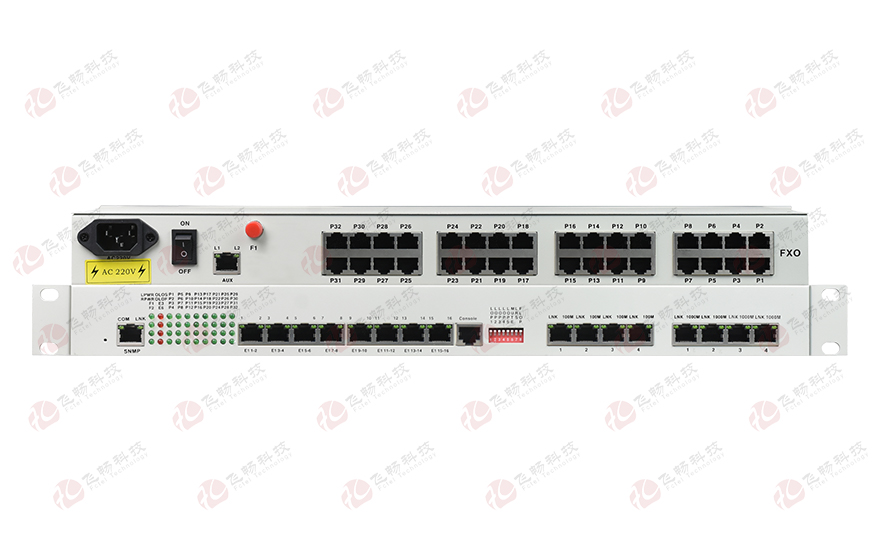 飛暢科技-32路電話+16E1+4FE+4GE+2路數(shù)據(jù)+SNMP+console（19英寸，物理隔離）電話光端機(jī)